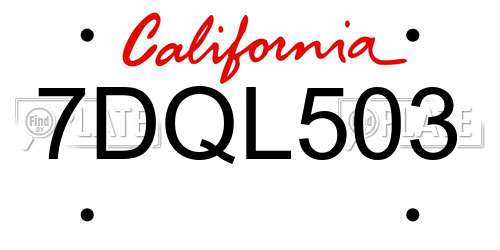 7DQL503 California License Plate