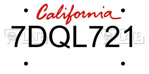7DQL721 California License Plate