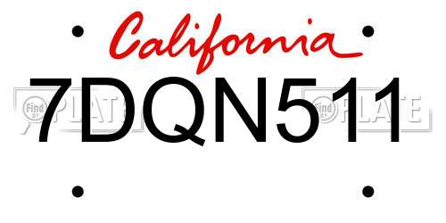7DQN511 California License Plate