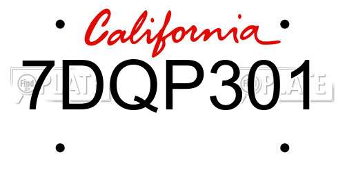 7DQP301 California License Plate