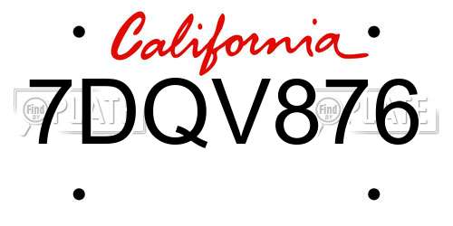 7DQV876 California License Plate