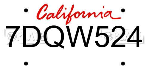 7DQW524 California License Plate