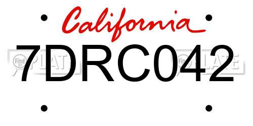 7DRC042 California License Plate
