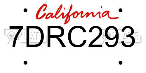 7DRC293 California License Plate