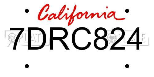7DRC824 California License Plate
