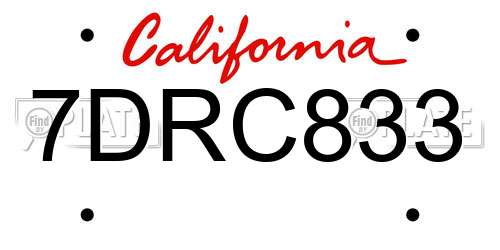 7DRC833 California License Plate