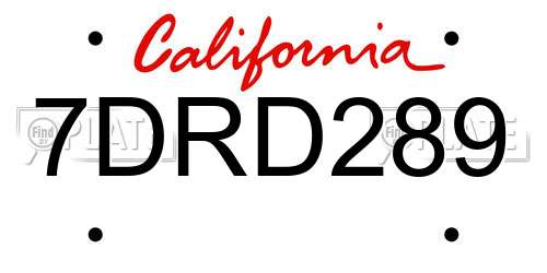 7DRD289 California License Plate