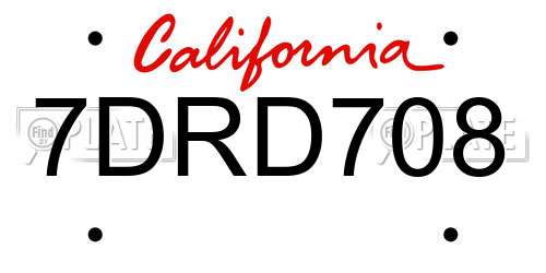 7DRD708 California License Plate
