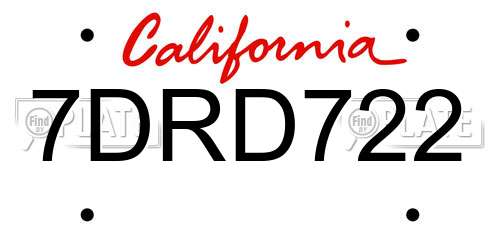 7DRD722 California License Plate