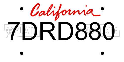 7DRD880 California License Plate
