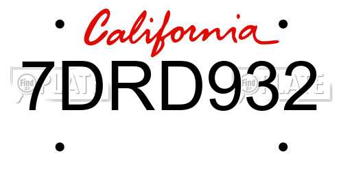 7DRD932 California License Plate