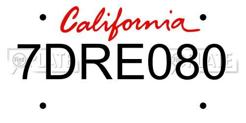 7DRE080 California License Plate