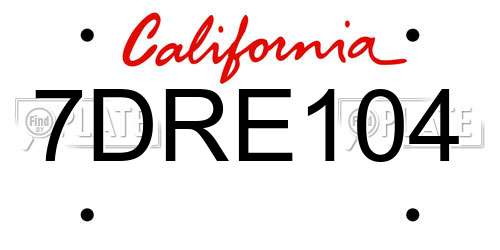 7DRE104 California License Plate