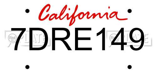 7DRE149 California License Plate