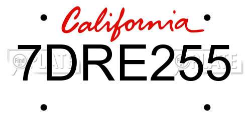 7DRE255 California License Plate