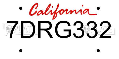 7DRG332 California License Plate