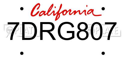 7DRG807 California License Plate