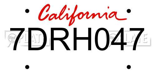 7DRH047 California License Plate