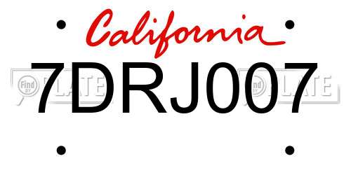 7DRJ007 California License Plate