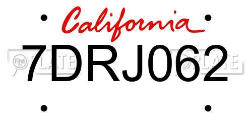 7DRJ062 California License Plate