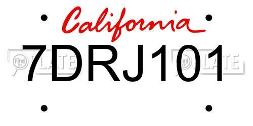 7DRJ101 California License Plate