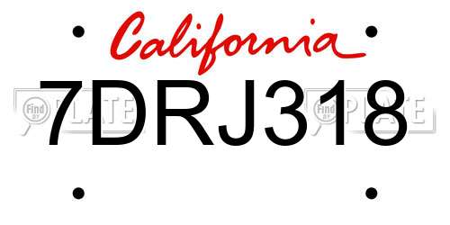 7DRJ318 California License Plate
