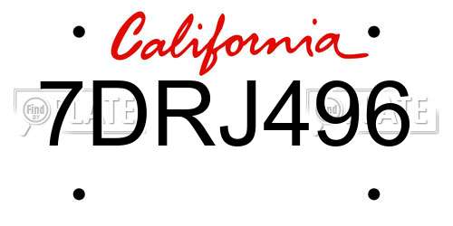 7DRJ496 California License Plate