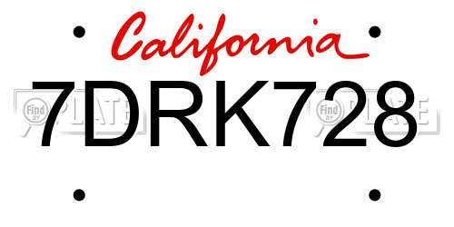 7DRK728 California License Plate