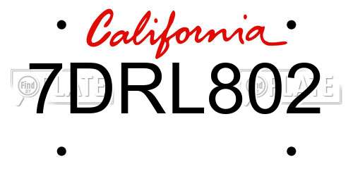 7DRL802 California License Plate