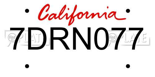 7DRN077 California License Plate