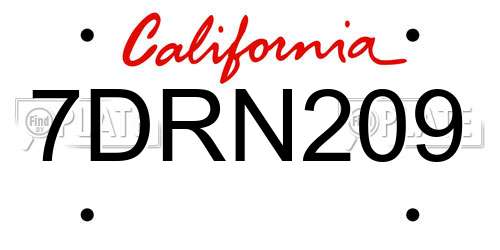 7DRN209 California License Plate