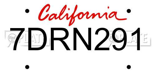 7DRN291 California License Plate