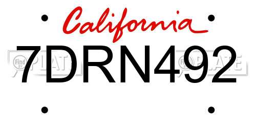 7DRN492 California License Plate