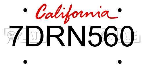 7DRN560 California License Plate