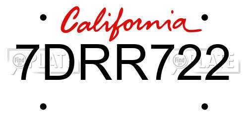 7DRR722 California License Plate
