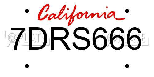 7DRS666 California License Plate