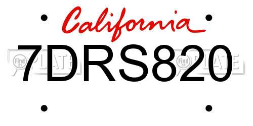 7DRS820 California License Plate