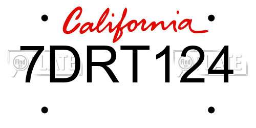 7DRT124 California License Plate
