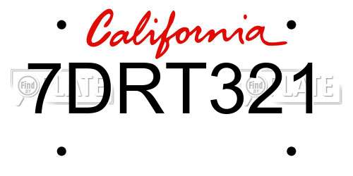 7DRT321 California License Plate