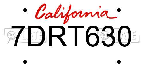 7DRT630 California License Plate