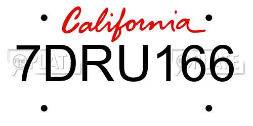 7DRU166 California License Plate