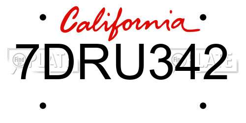 7DRU342 California License Plate
