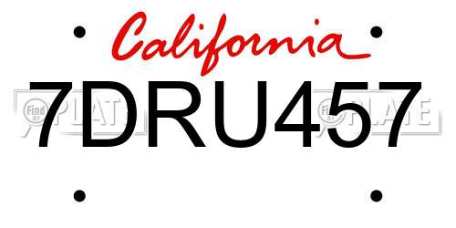 7DRU457 California License Plate