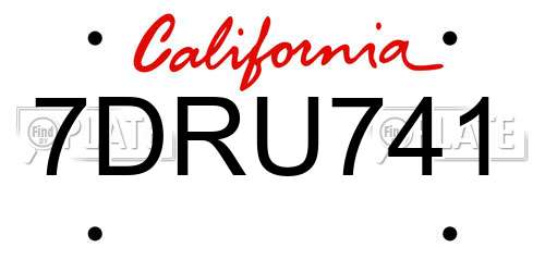 7DRU741 California License Plate