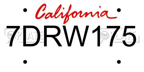 7DRW175 California License Plate