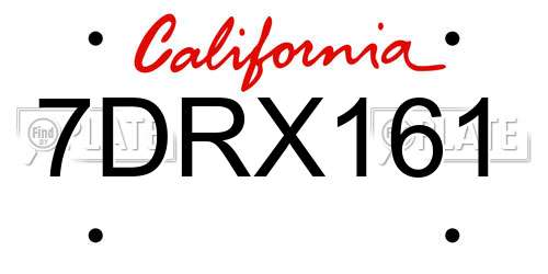 7DRX161 California License Plate