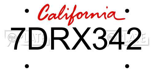 7DRX342 California License Plate