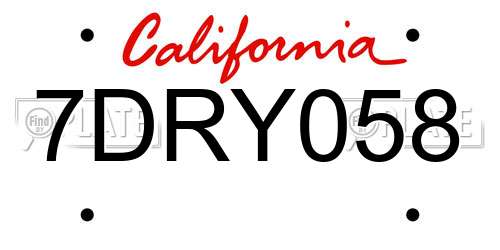 7DRY058 California License Plate