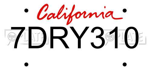 7DRY310 California License Plate