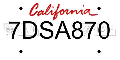 7DSA870 California License Plate